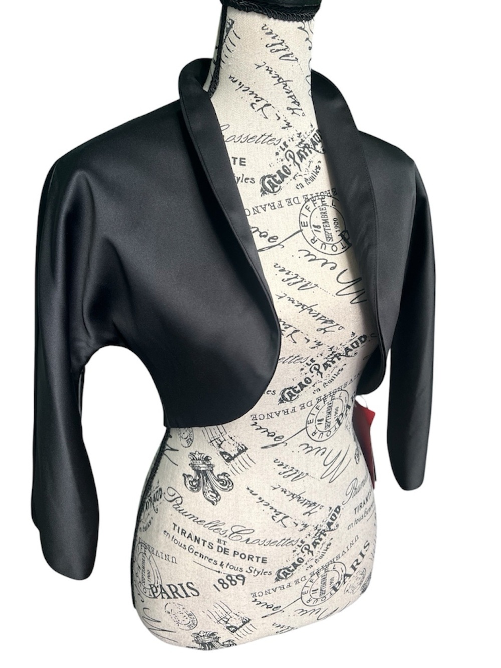 JS Collections Black Satin Cropped Bolero Jacket